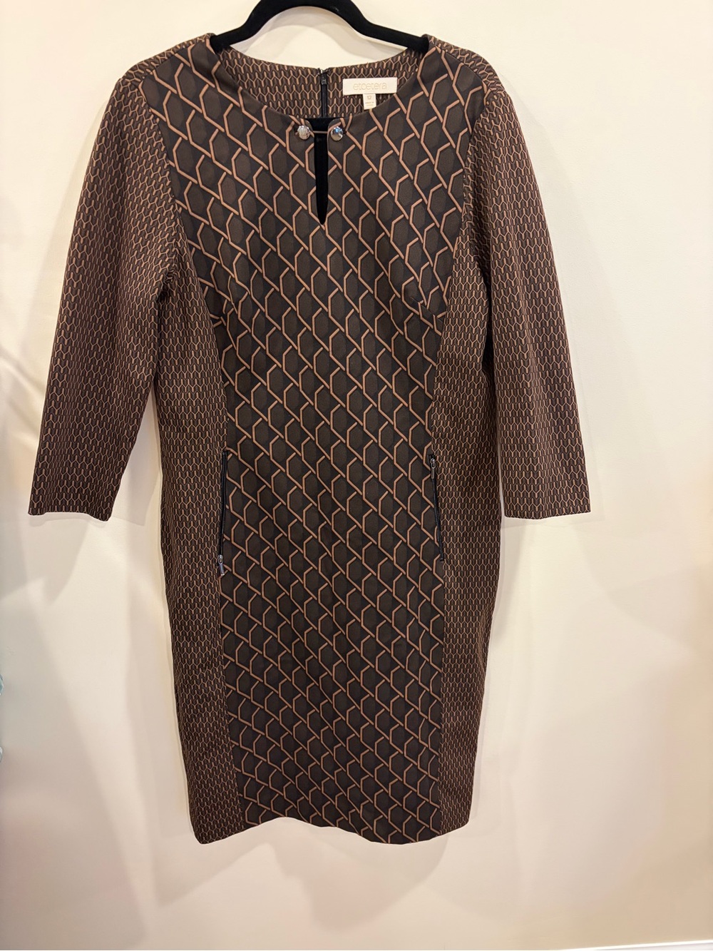 Etcetera Brown and Black Patterned Sheath Dress Size 12